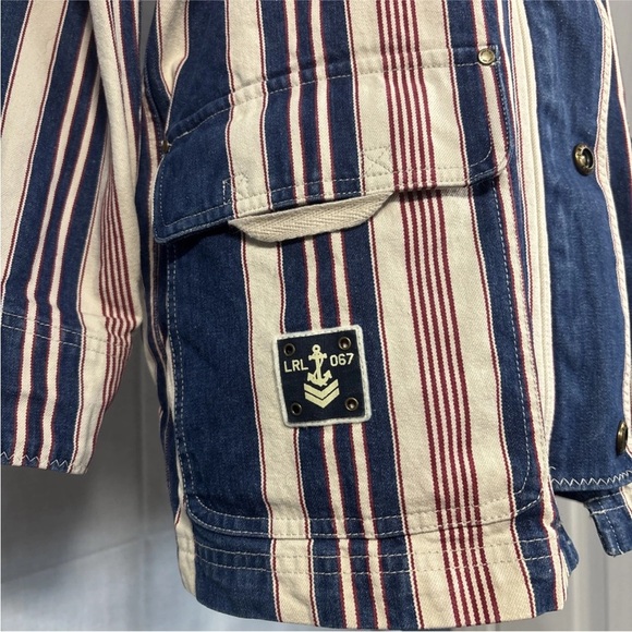 Ralph Lauren Jeans Company Striped Denim Jacket Zip Snap Red Cream Blue Medium - Picture 7 of 15
